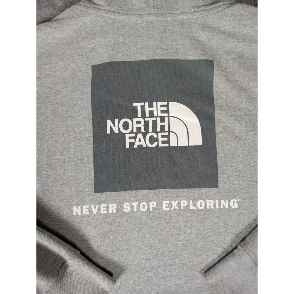 The North Face Mens Gray Box Logo Hoodie Never Stop Exploring Pullover XL